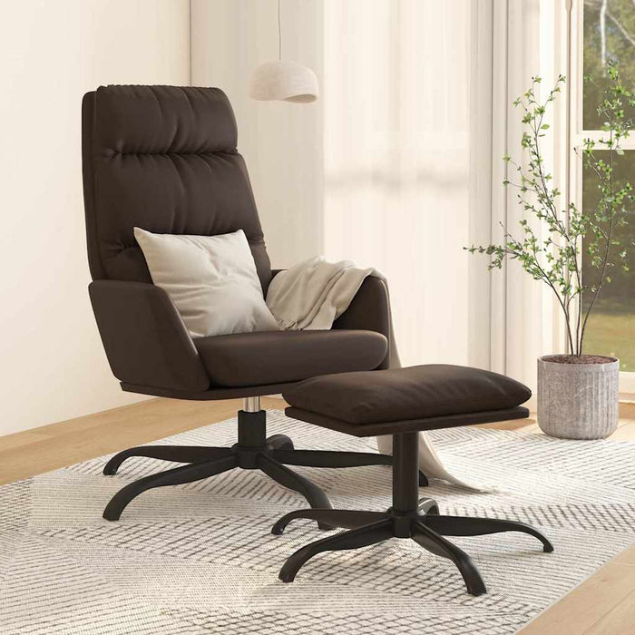 Scaun de relaxare cu taburet, maro, piele ecologică WALTI