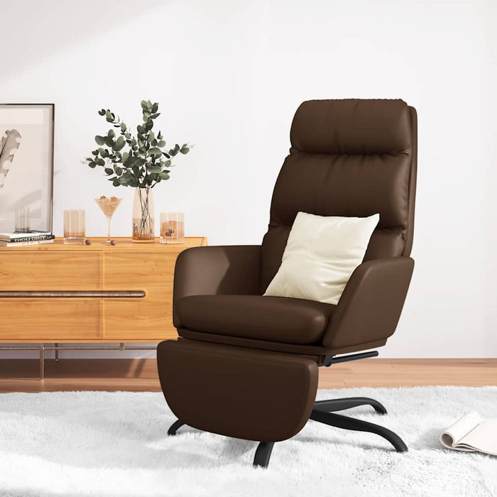 Scaun de relaxare cu taburet, maro, piele ecologică WALTI
