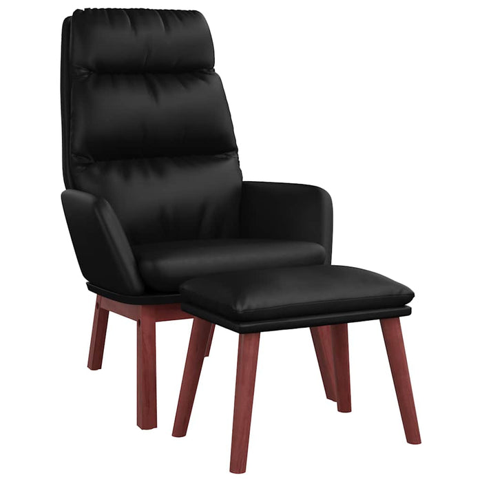 Scaun relaxare cu taburet negru piele naturală/piele ecologică WALTI