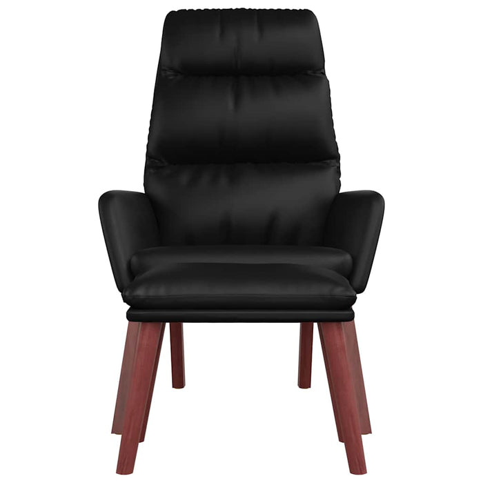 Scaun relaxare cu taburet negru piele naturală/piele ecologică WALTI