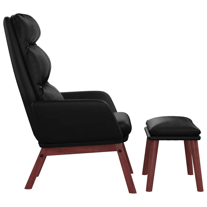 Scaun relaxare cu taburet negru piele naturală/piele ecologică WALTI