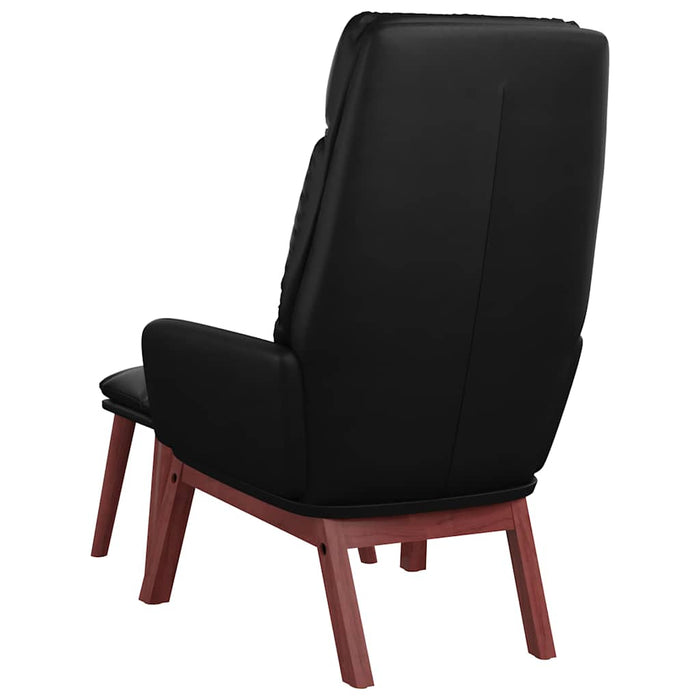 Scaun relaxare cu taburet negru piele naturală/piele ecologică WALTI