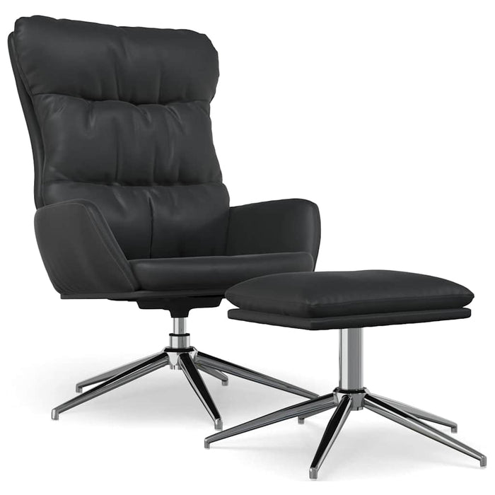 Scaun relaxare cu taburet negru piele naturală/piele ecologică WALTI