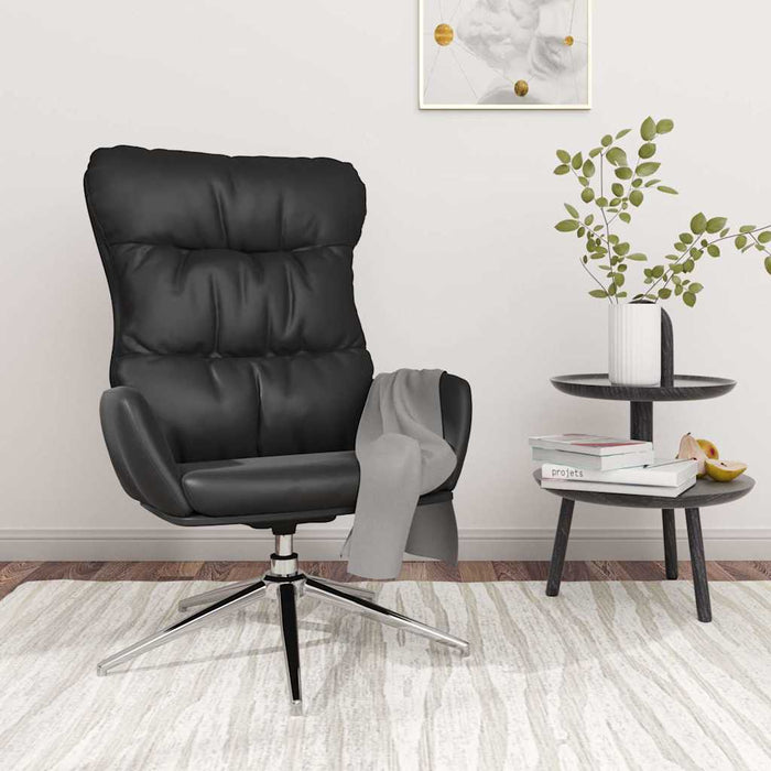 Scaun relaxare cu taburet negru piele naturală/piele ecologică WALTI