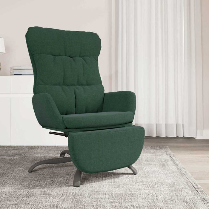 Scaun de relaxare cu taburet, verde închis, material textil WALTI