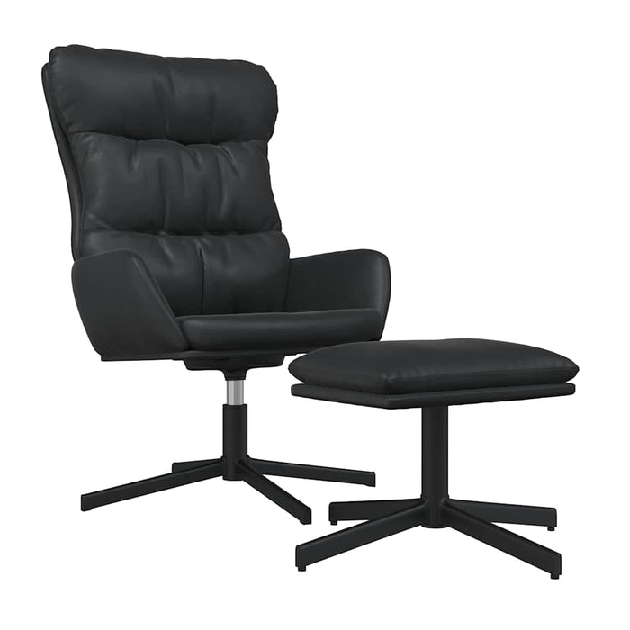 Scaun de relaxare cu taburet, negru, piele ecologică WALTI