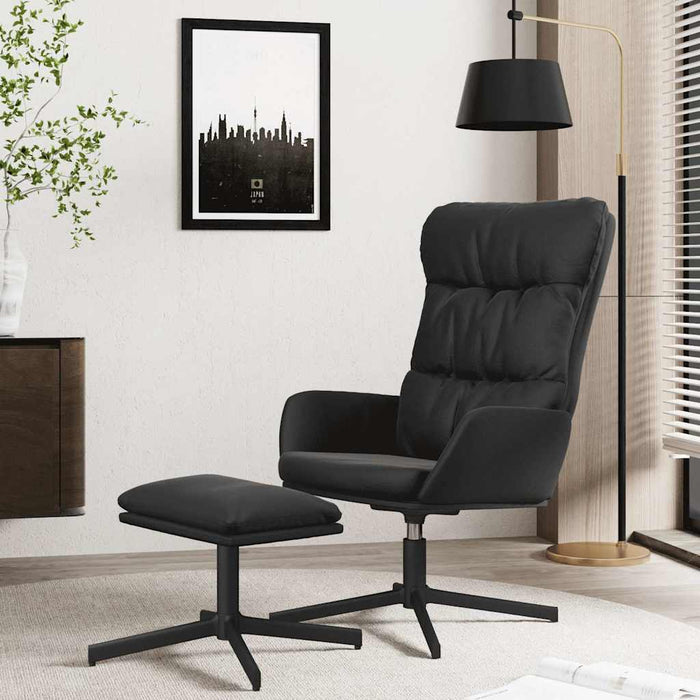 Scaun de relaxare cu taburet, negru, piele ecologică WALTI