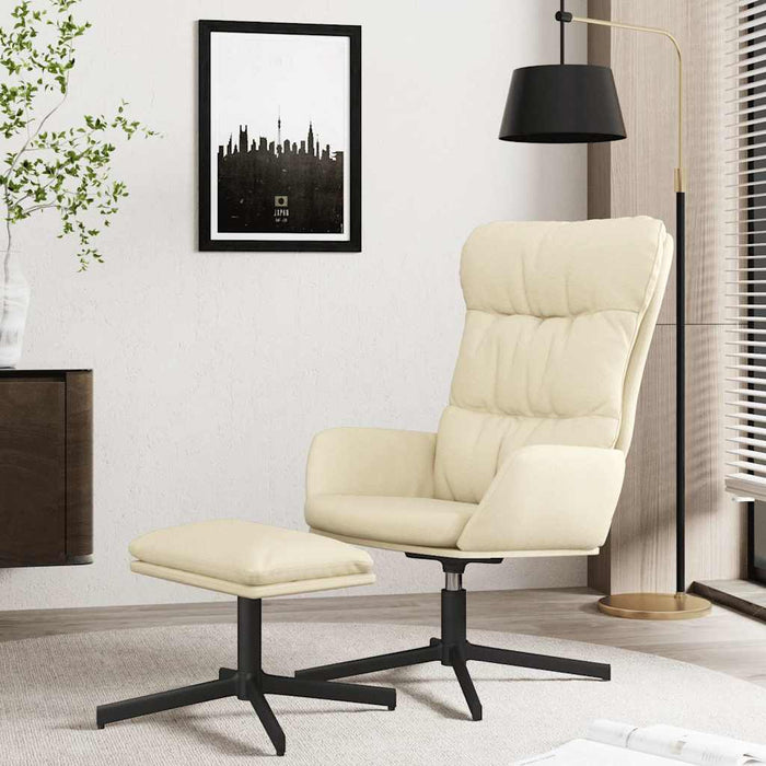 Scaun de relaxare cu taburet, crem, piele ecologică WALTI