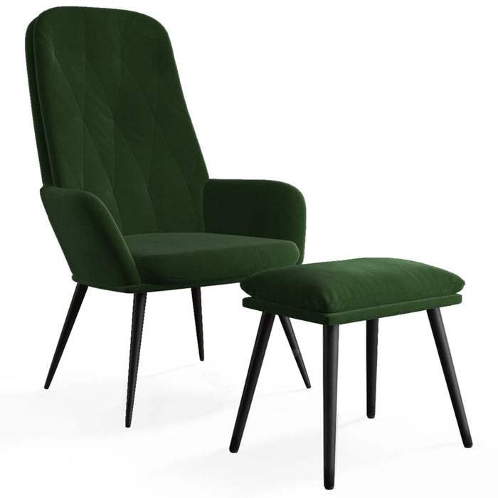 Scaun de relaxare cu taburet, verde închis, catifea - WALTI WALTI