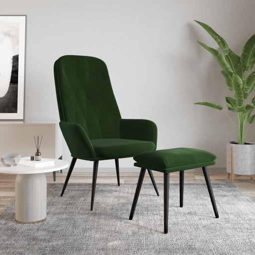 Scaun de relaxare cu taburet, verde închis, catifea - WALTI WALTI