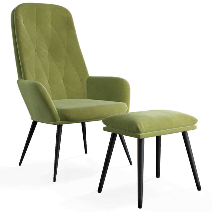 Scaun de relaxare cu taburet, verde deschis, catifea WALTI