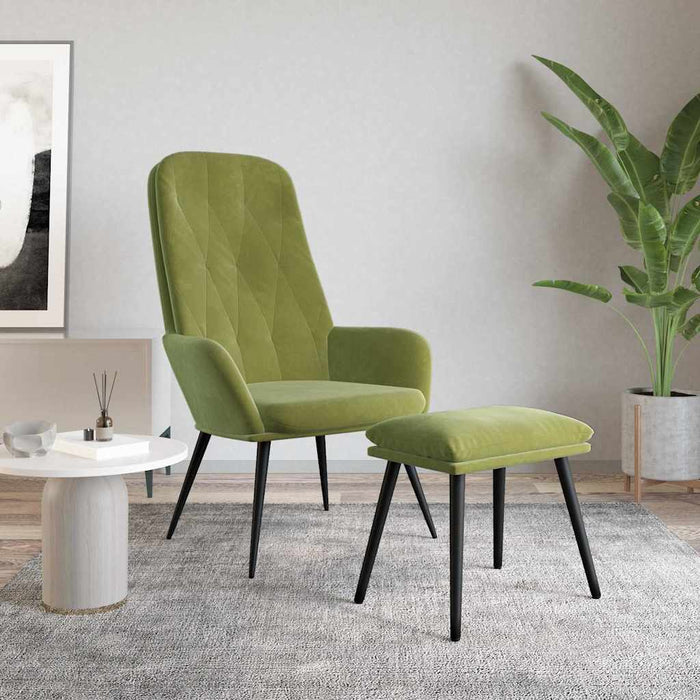 Scaun de relaxare cu taburet, verde deschis, catifea WALTI
