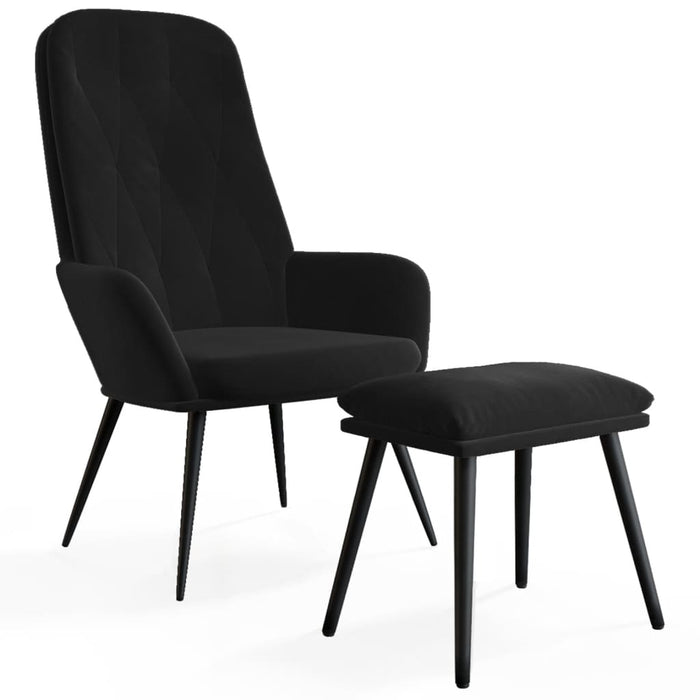 Scaun de relaxare cu taburet, negru, catifea WALTI