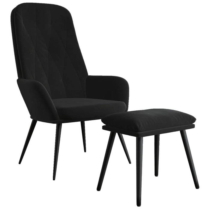 Scaun de relaxare cu taburet, negru, catifea WALTI