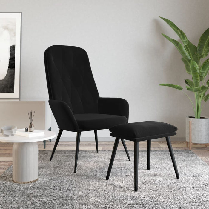 Scaun de relaxare cu taburet, negru, catifea WALTI