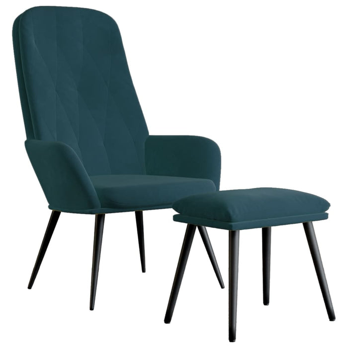 Scaun de relaxare cu taburet, albastru, catifea WALTI