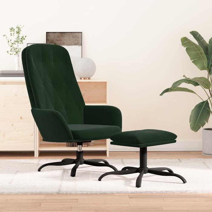 Scaun de relaxare cu taburet, verde închis, catifea WALTI