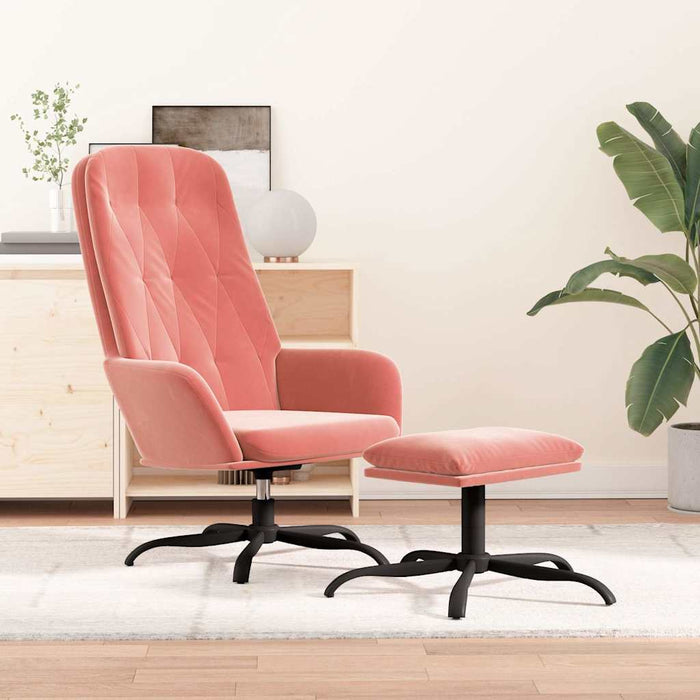 Scaun de relaxare cu taburet, roz, catifea WALTI