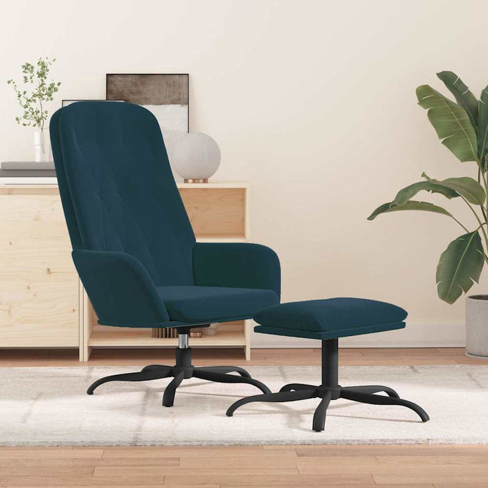 Scaun de relaxare cu taburet, albastru, catifea WALTI