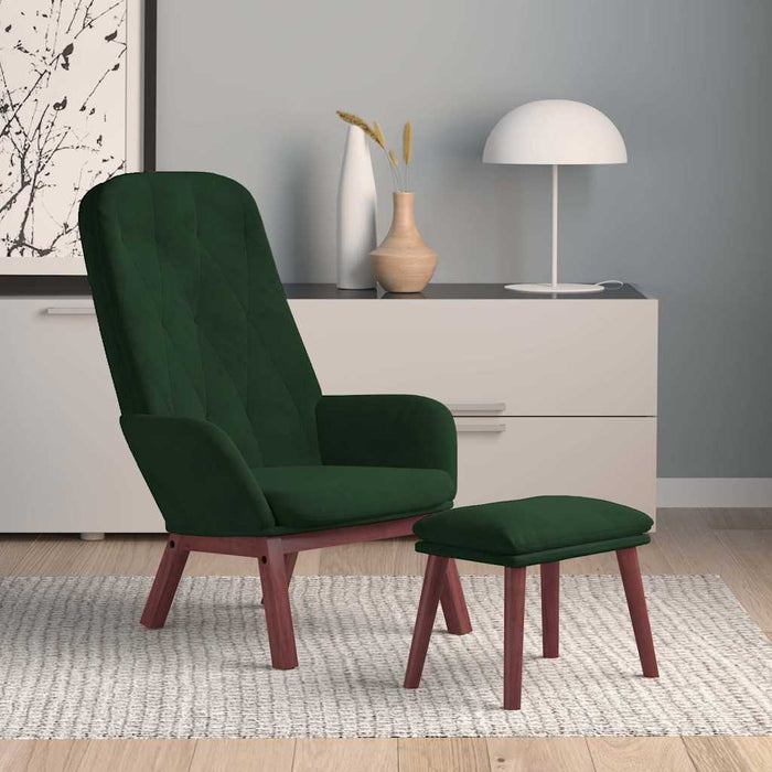 Scaun de relaxare cu taburet, verde închis, catifea WALTI