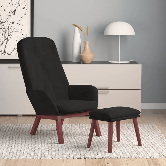 Scaun de relaxare cu taburet, negru, catifea WALTI