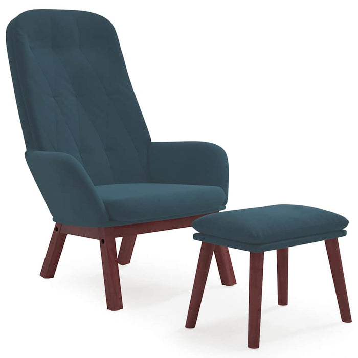 Scaun de relaxare cu taburet, albastru, catifea WALTI