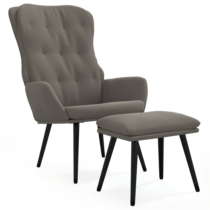 Scaun de relaxare cu taburet, gri deschis, catifea WALTI