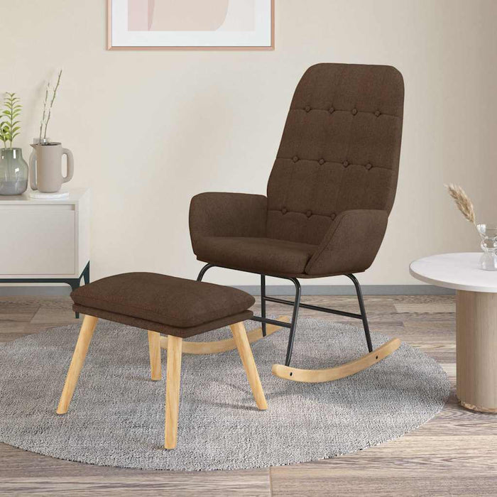 Scaun balansoar cu suport picioare, maro, material textil WALTI