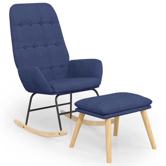 Scaun balansoar cu taburet, albastru, material textil WALTI