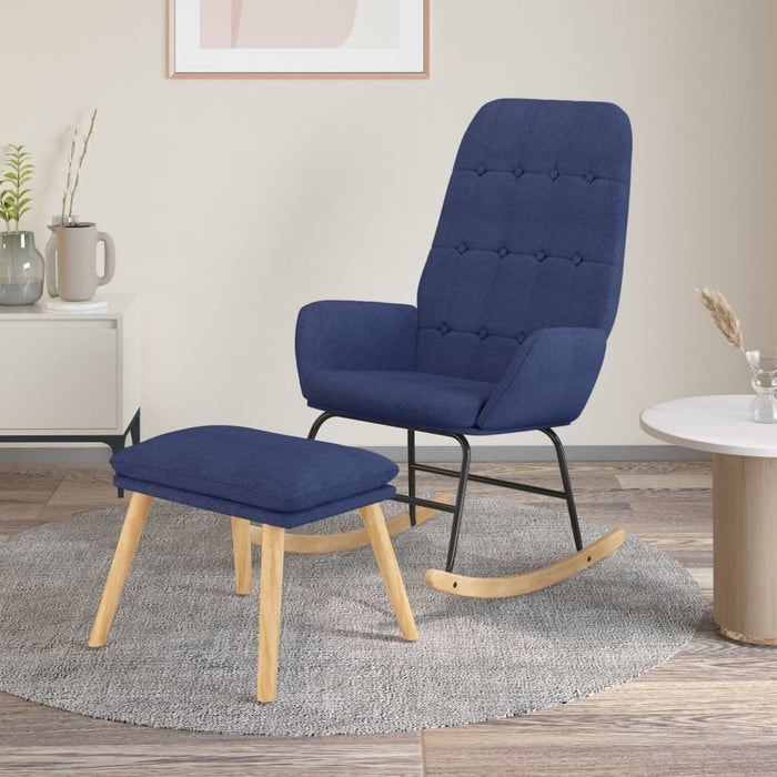 Scaun balansoar cu taburet, albastru, material textil WALTI