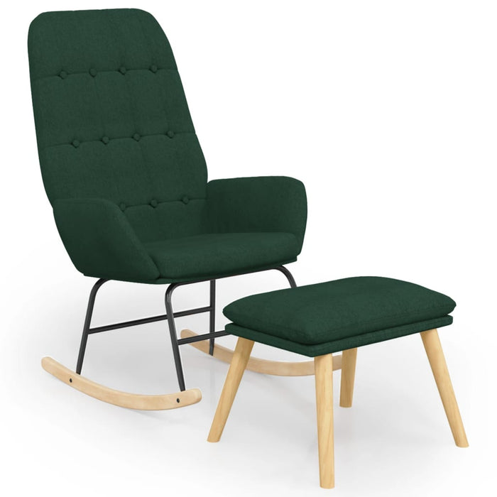 Scaun balansoar cu taburet, verde închis, textil WALTI