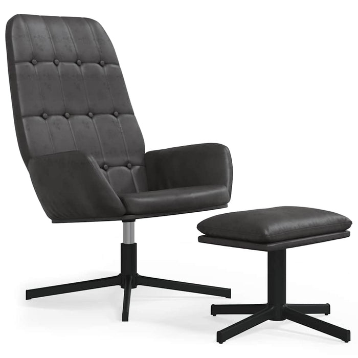 Scaun de relaxare cu taburet, negru lucios, piele ecologică WALTI