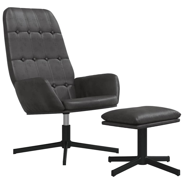 Scaun de relaxare cu taburet, negru lucios, piele ecologică WALTI