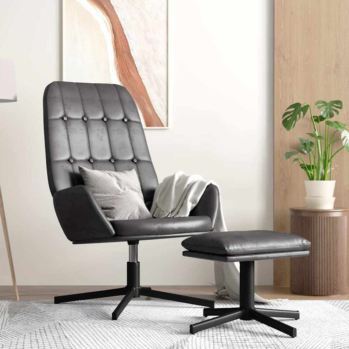 Scaun de relaxare cu taburet, negru lucios, piele ecologică WALTI