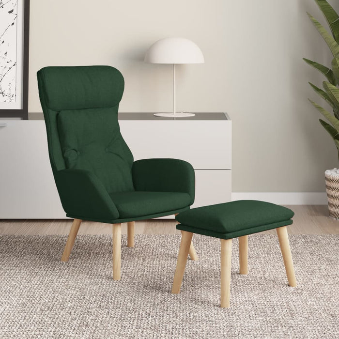 Scaun de relaxare cu taburet, verde închis, textil WALTI