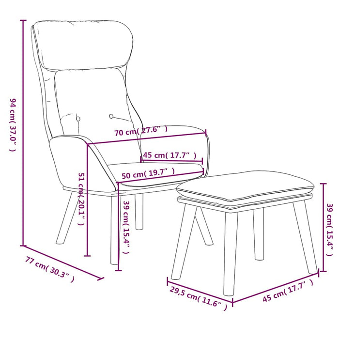 Scaun de relaxare cu taburet, violet, textil WALTI