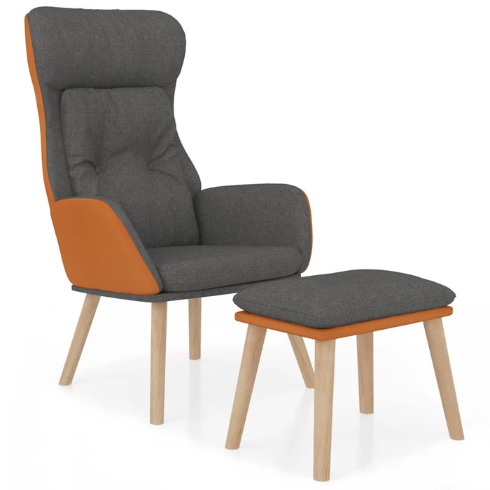 Scaun de relaxare cu taburet gri închis piele ecologică/textil WALTI