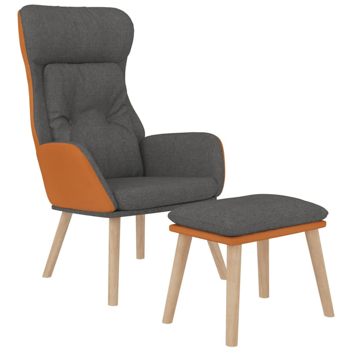 Scaun de relaxare cu taburet gri închis piele ecologică/textil WALTI
