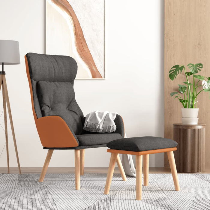 Scaun de relaxare cu taburet gri închis piele ecologică/textil WALTI