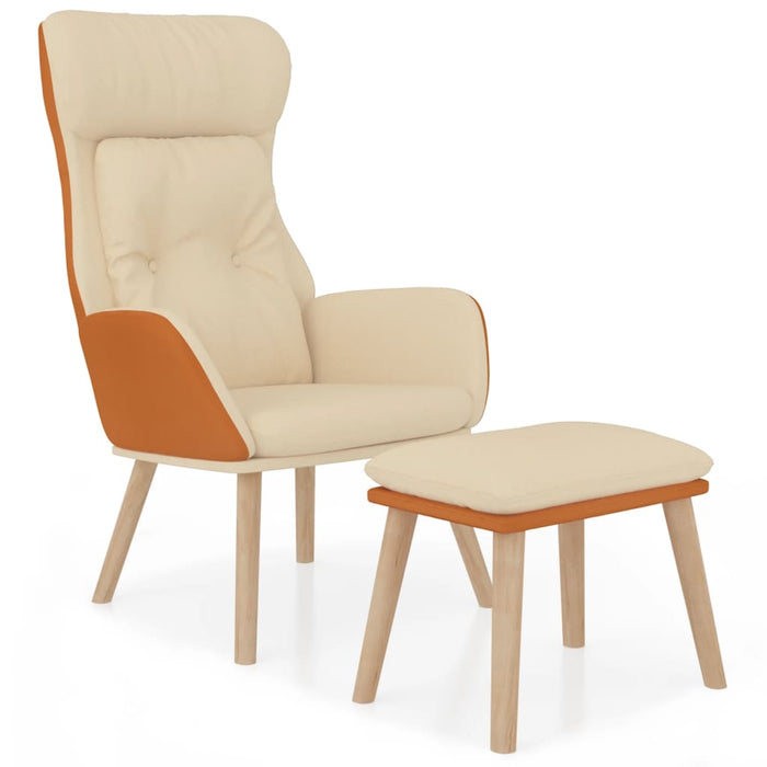 Scaun de relaxare cu taburet, crem, piele ecologică/textil WALTI