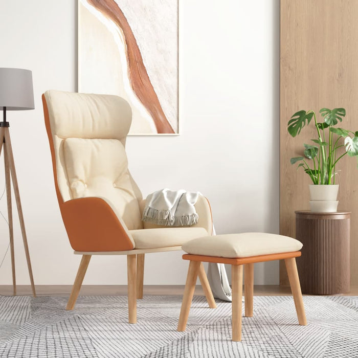 Scaun de relaxare cu taburet, crem, piele ecologică/textil WALTI