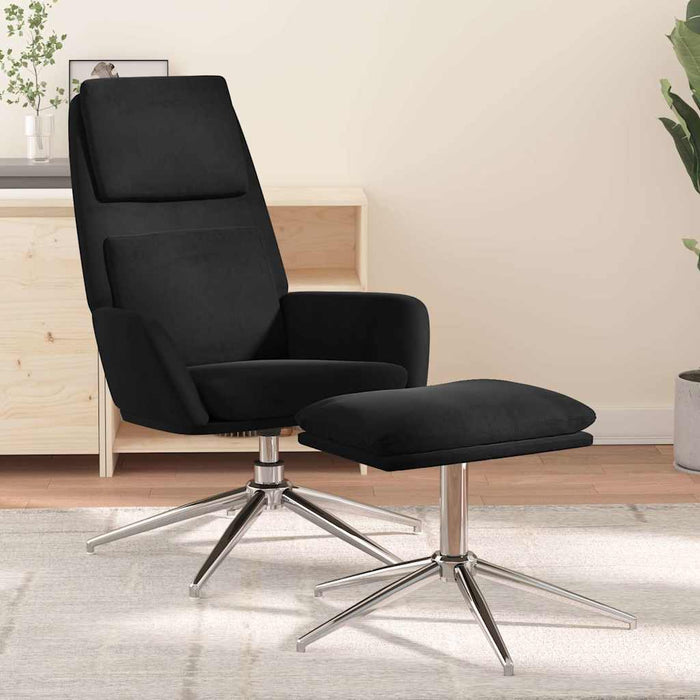Scaun de relaxare cu taburet, negru, microfibră WALTI
