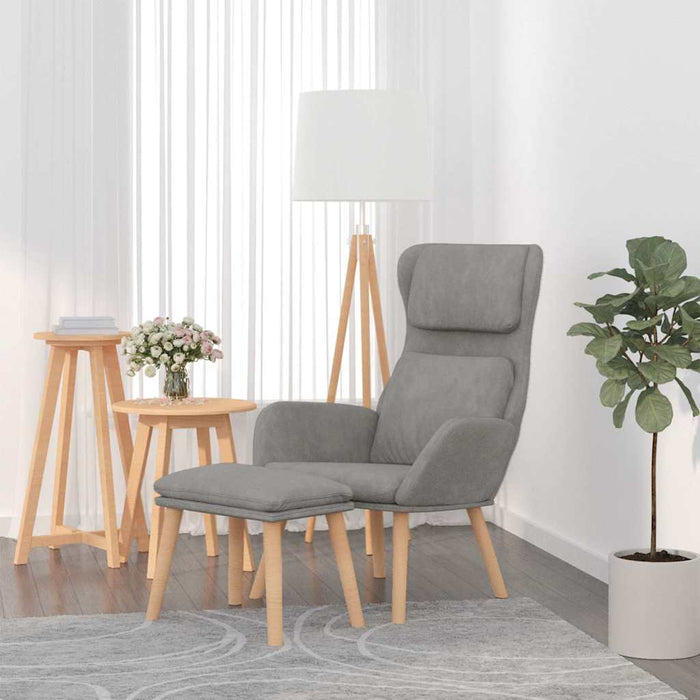 Scaun de relaxare cu taburet, gri deschis, catifea WALTI