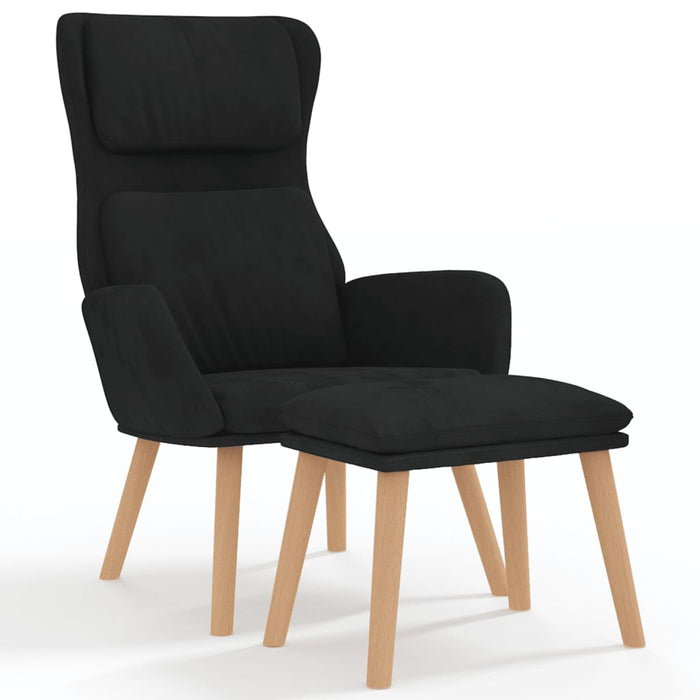 Scaun de relaxare cu taburet, negru, catifea - WALTI WALTI