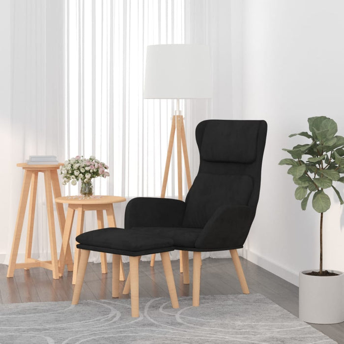 Scaun de relaxare cu taburet, negru, catifea - WALTI WALTI
