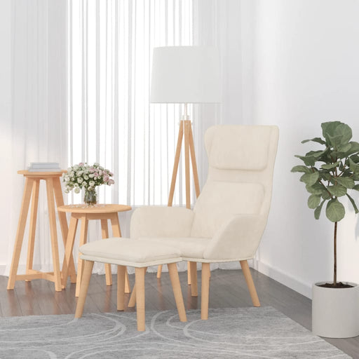 Scaun de relaxare cu taburet, alb crem, catifea - WALTI WALTI