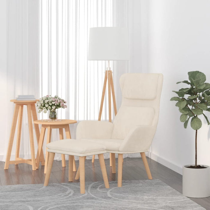 Scaun de relaxare cu taburet, alb crem, catifea - WALTI WALTI