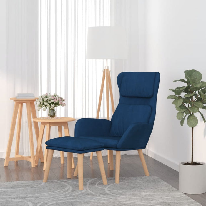 Scaun de relaxare cu taburet, albastru, catifea - WALTI WALTI