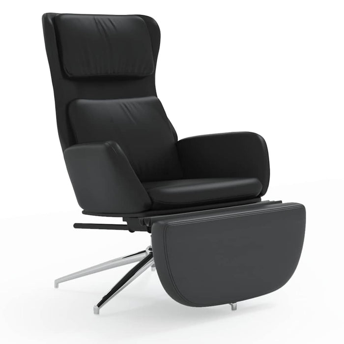 Scaun de relaxare cu taburet, negru lucios, piele ecologică WALTI