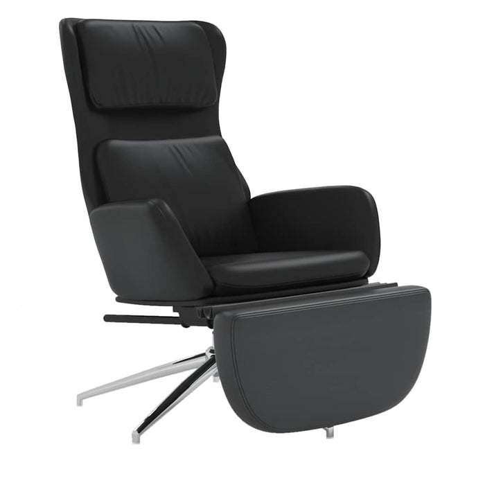 Scaun de relaxare cu taburet, negru lucios, piele ecologică WALTI